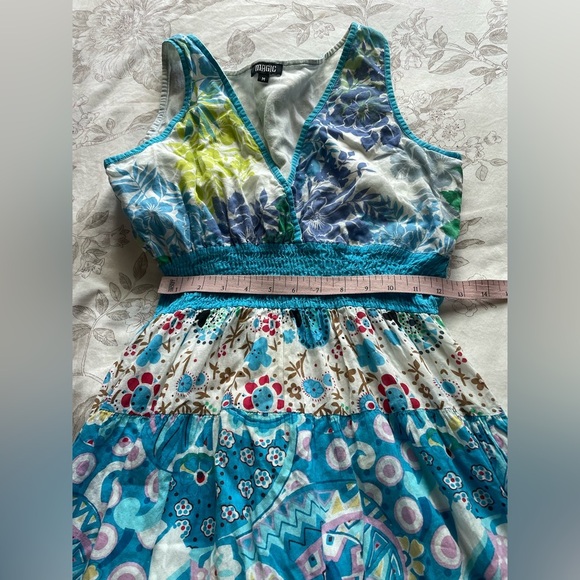 Y2K Smocked Blue Floral Tiered Babydoll Cotton Maxi Dress Medium Cottagecore Fae - Picture 5 of 12